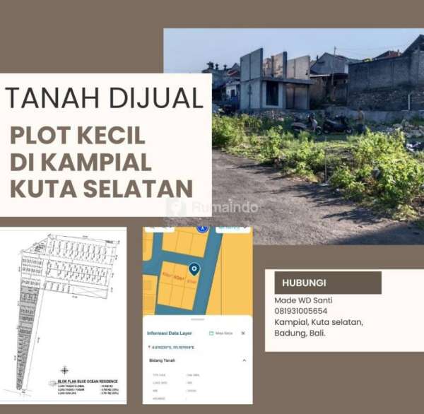 Tanah dijual Plot Kecil di Kampial, Kuta selatan, Badung, Bali.