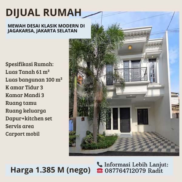 Rumah mewah desain klasik modern di Jagakarsa, Jakarta Selatan