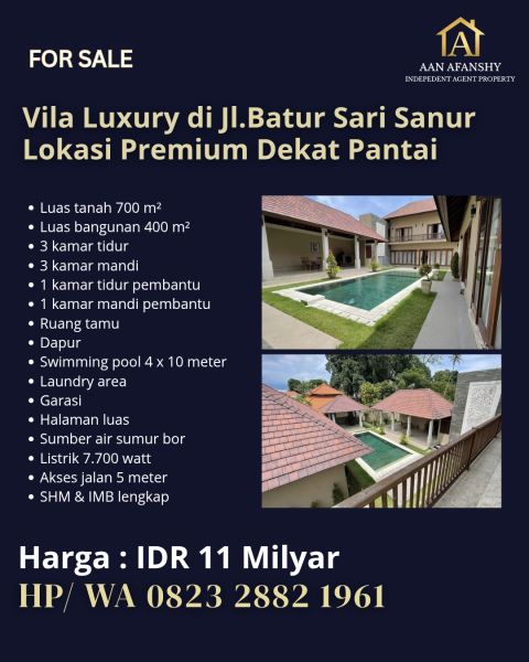 Vila Luxury di Jl Batur Sari Sanur Lokasi Pr…